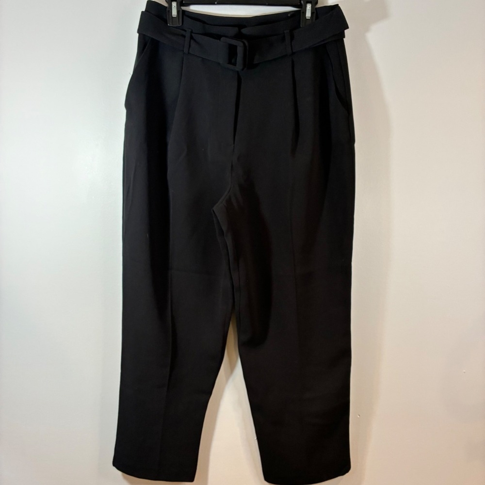 Topshop Black Belted Trousers High Waist Career Pants Size US 10/26